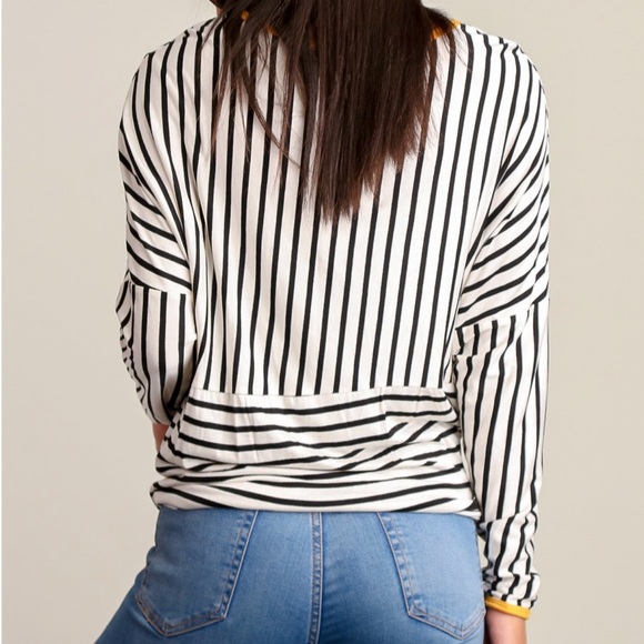 Ivory and mustard stripe button down blouse - Picture 3 of 5